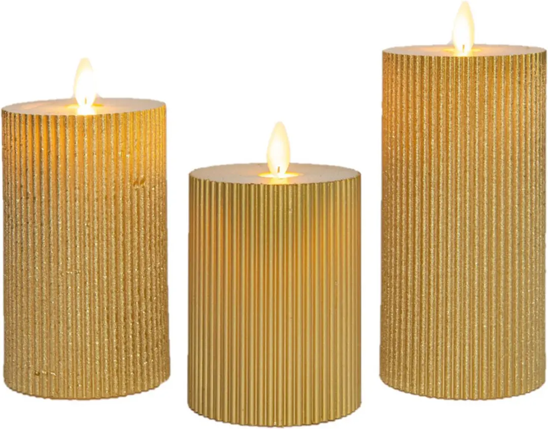 Anna's Collection LED Stompkaarsen 3x - Goud - 7,5 cm - afbeelding 4 van 6