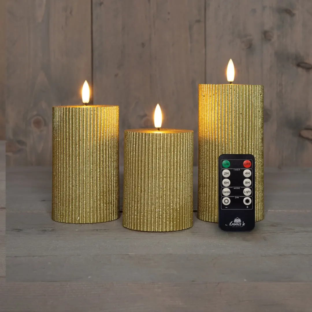 Anna's Collection LED Stompkaarsen 3x - Goud - 7,5 cm - afbeelding 2 van 6