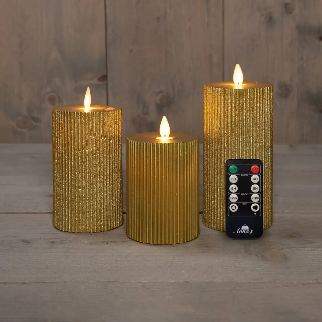 Anna's Collection LED Stompkaarsen 3x - Goud - 7,5 cm - afbeelding 5 van 6