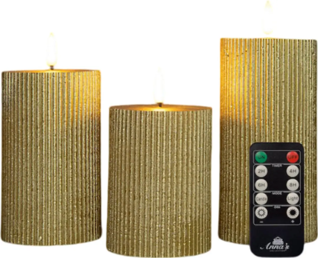Anna's Collection LED Stompkaarsen 3x - Goud - 7,5 cm - afbeelding 3 van 6