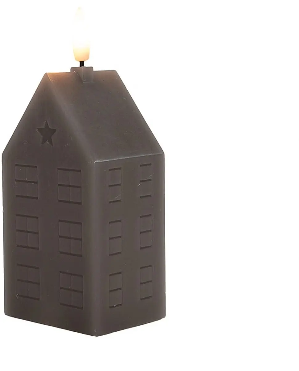 Kaars huisje wax 3d vlam 5x6x15 cm taupe Anna's Collection