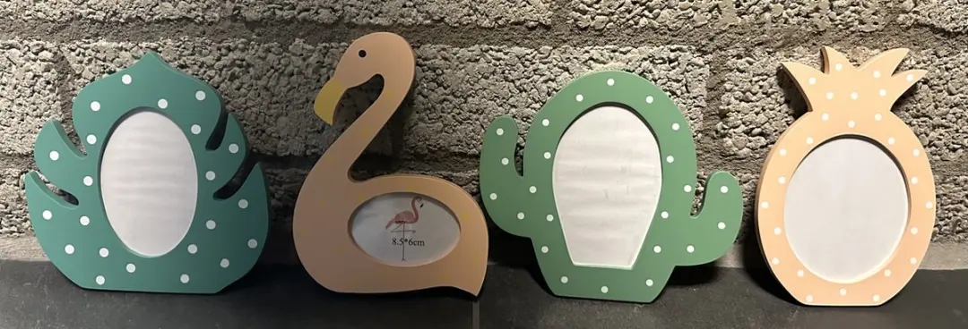 Decoratieve houten fotolijstjes "cactus,flamingo, cactus & ananas"