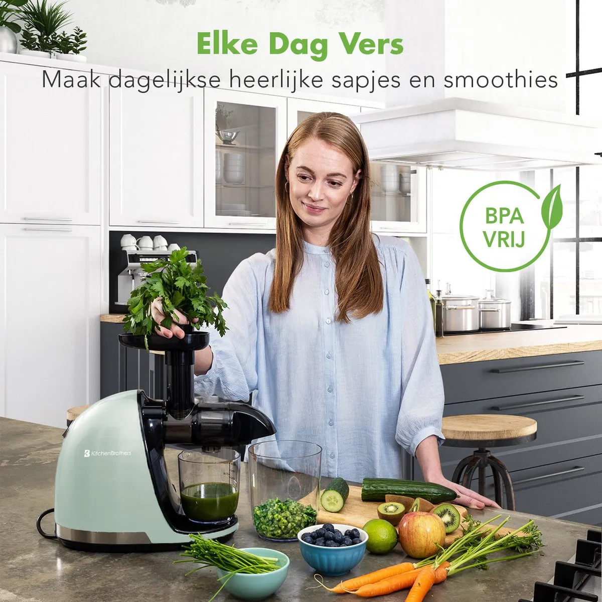 KitchenBrothers KB737 Slowjuicer 700ml - Pastel Groen
