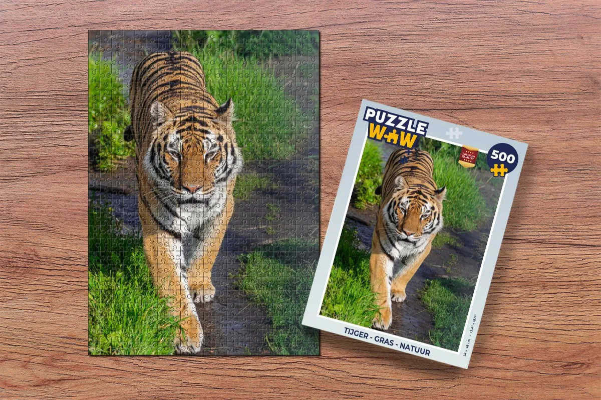 PuzzleWow Tijger Gras Dieren Legpuzzel 500 Stuks - Multicolor