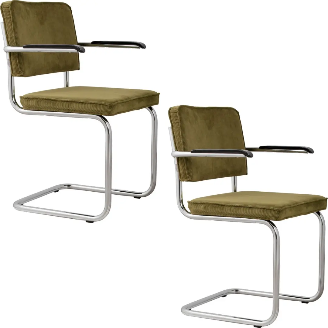 Zuiver Ridge Rib Eetkamerstoelen Armleuning Groen