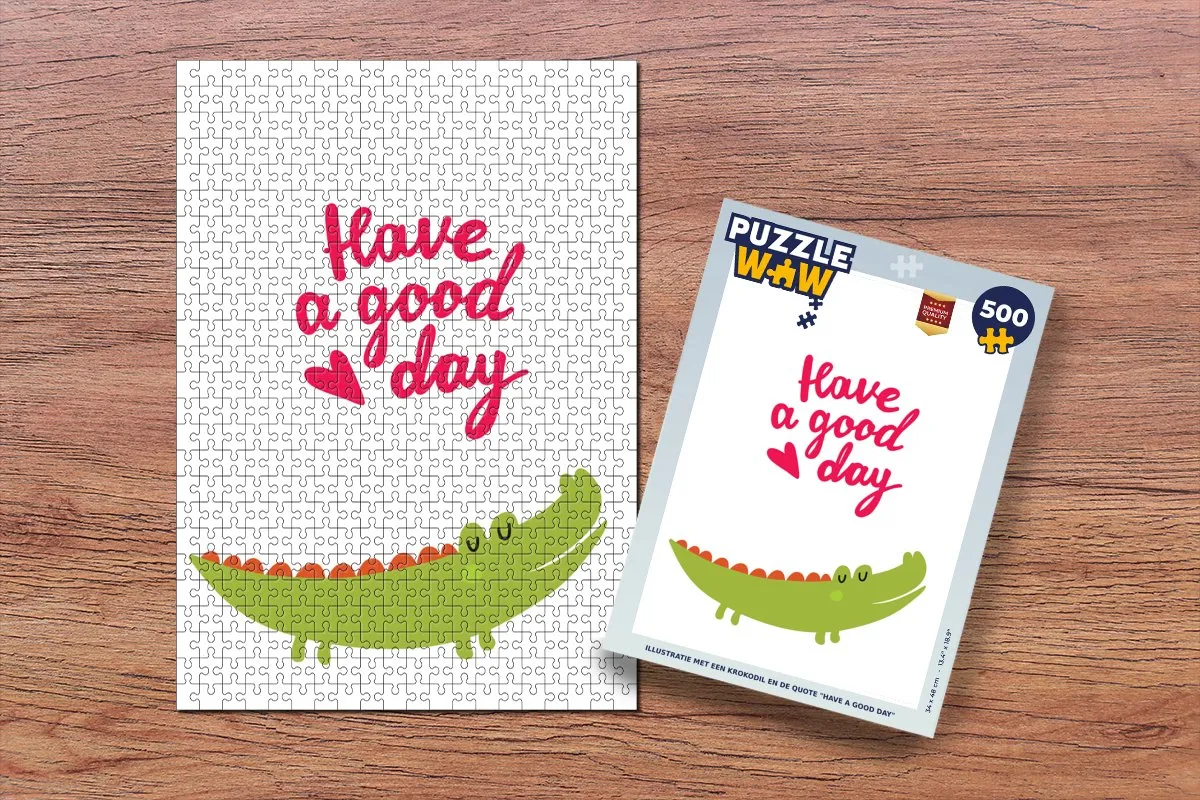 PuzzleWow Legpuzzel 500 Stuks - Krokodil & Quote - Multicolor