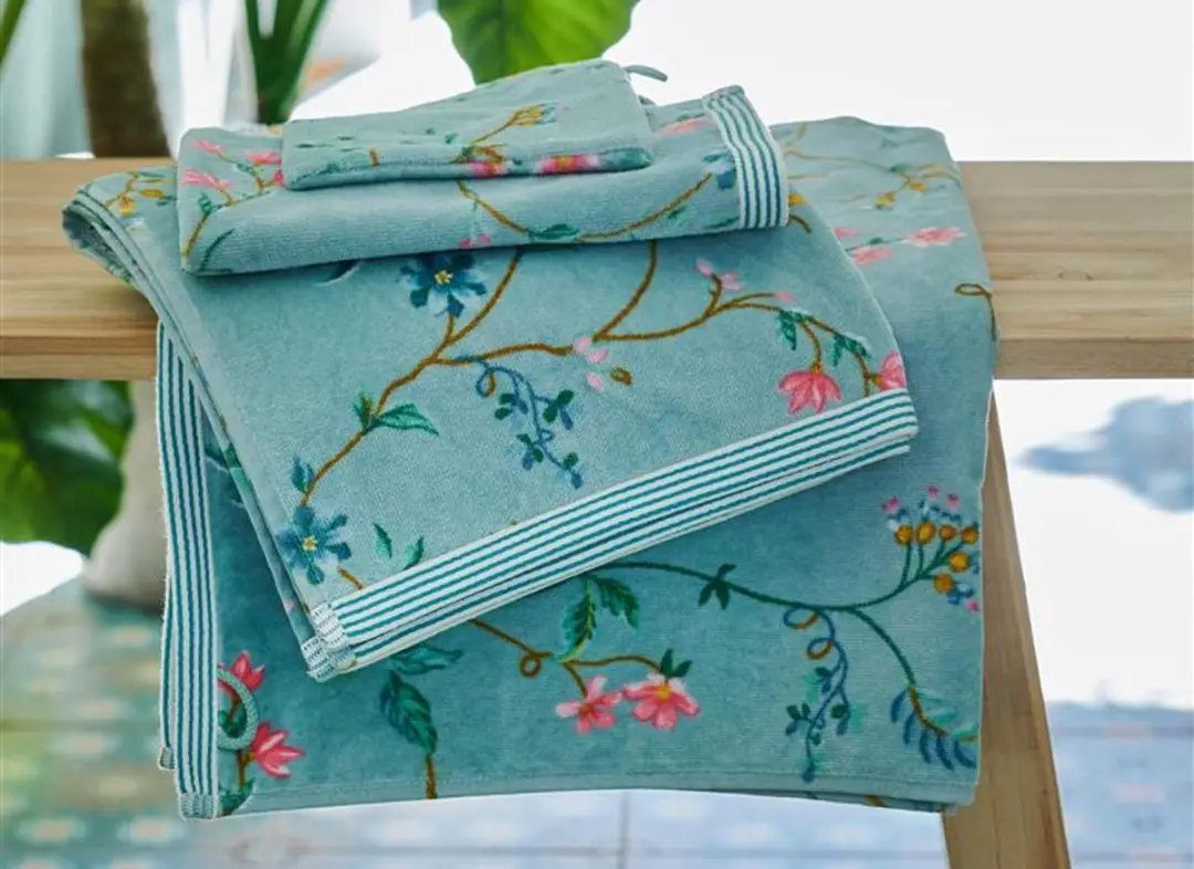 Pip Studio Les Fleurs Badhanddoek 70x140cm - Blauw - afbeelding 2 van 6