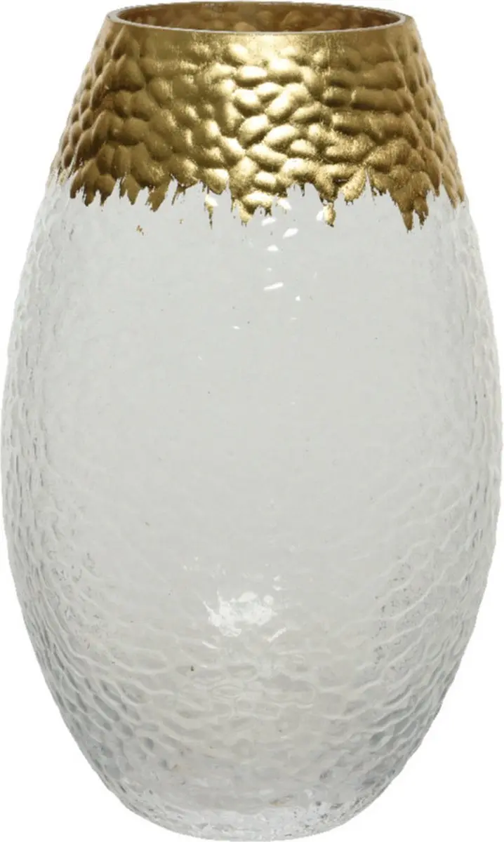 Bloemen vaas transparant/goud van glas 20 cm hoog diameter 12 cm