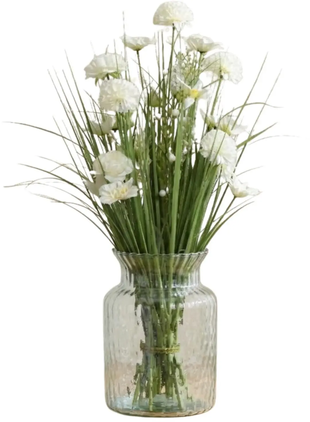 Bellatio design bloemenvaas met kunstplant - siergras - H70 cm - transparant - glas