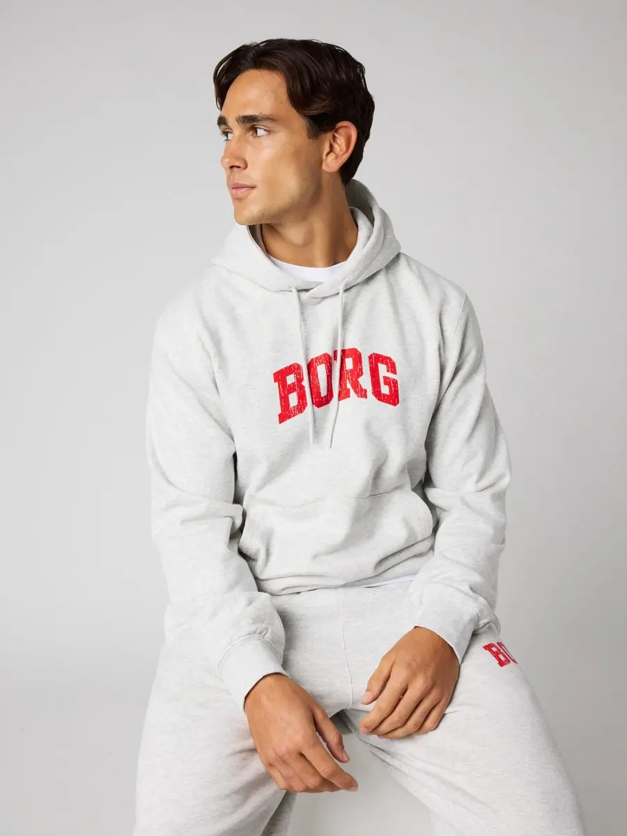 Björn Borg Classic Print Hoodie Heren Trui Met Capuchon Mannen Heren - Katoen - Lichtgrijs - Maat XXL