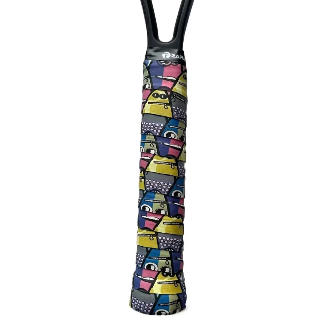 Zwarte en gele tennis grips anti slip 3D racket grip tape unisex zweet absorberende grip tape 1 stuk geschikt voor tennis badminton en pickleball cartoon monster patroon duurzame overgrip