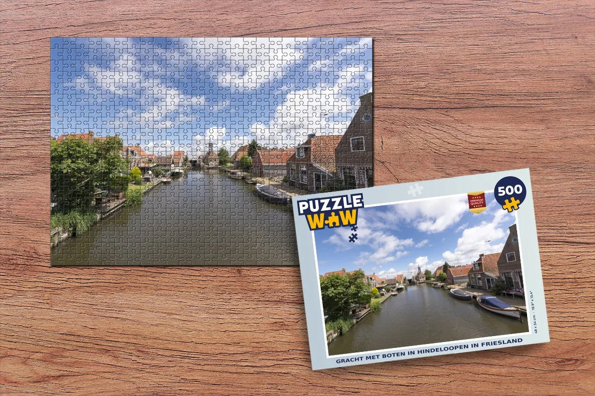 PuzzleWow Gracht met boten Hindeloopen Legpuzzel 500 Stuks - Multicolor