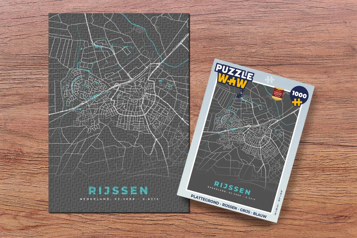 PuzzleWow Rijssen Stadskaart Legpuzzel 1000 Stuks - Multicolor