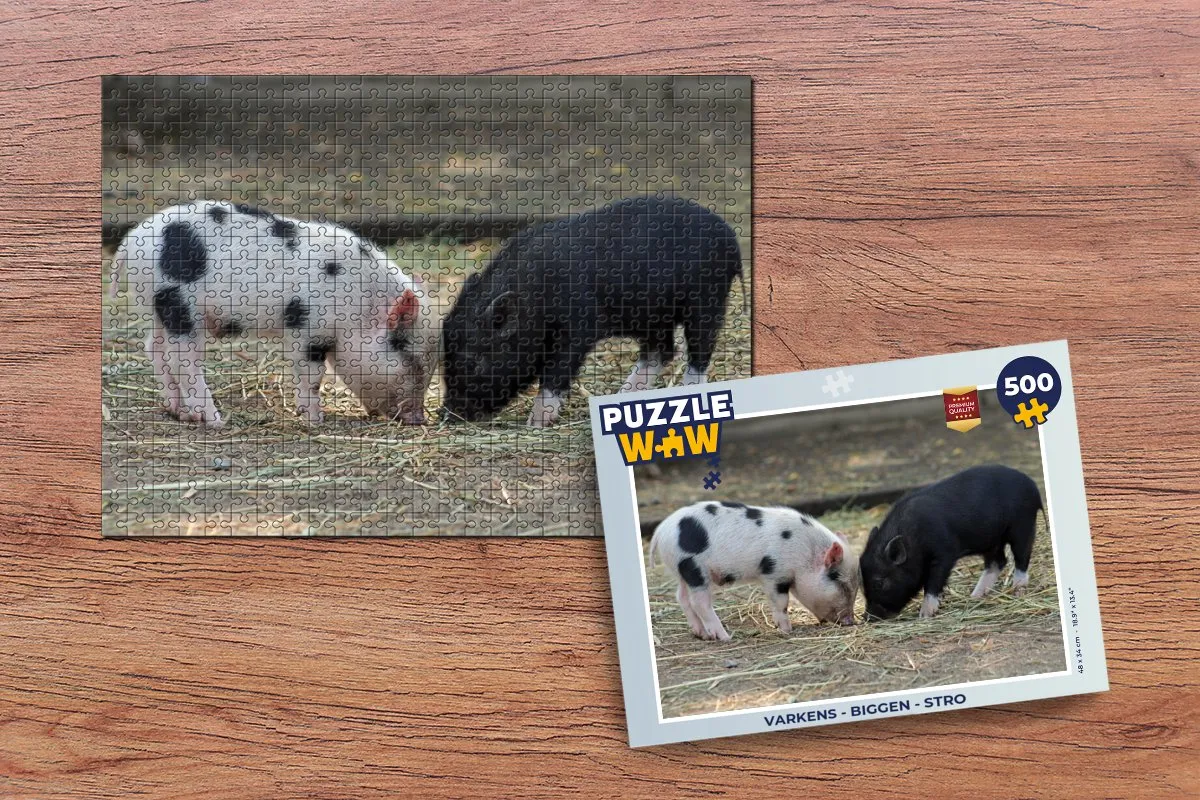 PuzzleWow Varkens Biggen Stro Legpuzzel 500 Stuks - Multicolor