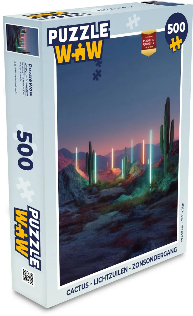 PuzzleWow Cactus Lichtzuilen Zonsondergang Legpuzzel 500 Stuks