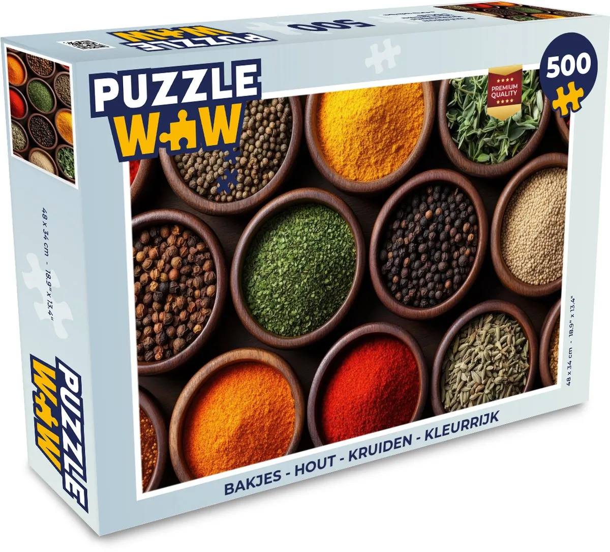 PuzzleWow Puzzel Bakjes Hout Kruiden 500 Stuks - Kleurrijk