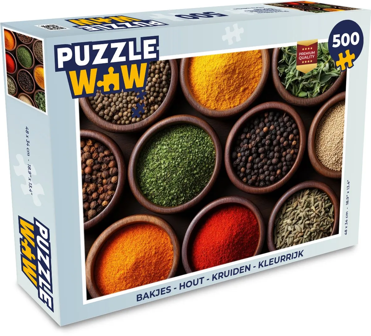 PuzzleWow Puzzel Bakjes Hout Kruiden 500 Stuks - Kleurrijk