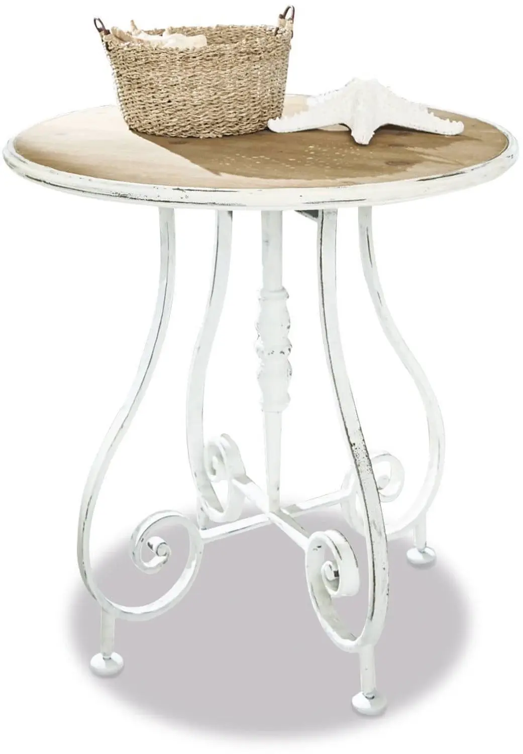 Loberon Pordic Bijzettafel - Ø60cm - Antiekwit/Bruin - afbeelding 2 van 4