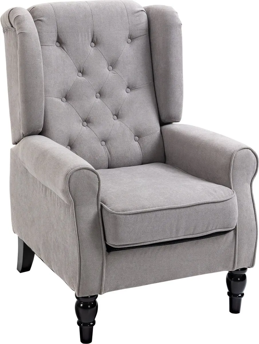 HOMCOM enkele fauteuil relaxstoel enkele stoel met gecapitonneerde houten poten polyester grijs 76 x 86 x 108 cm