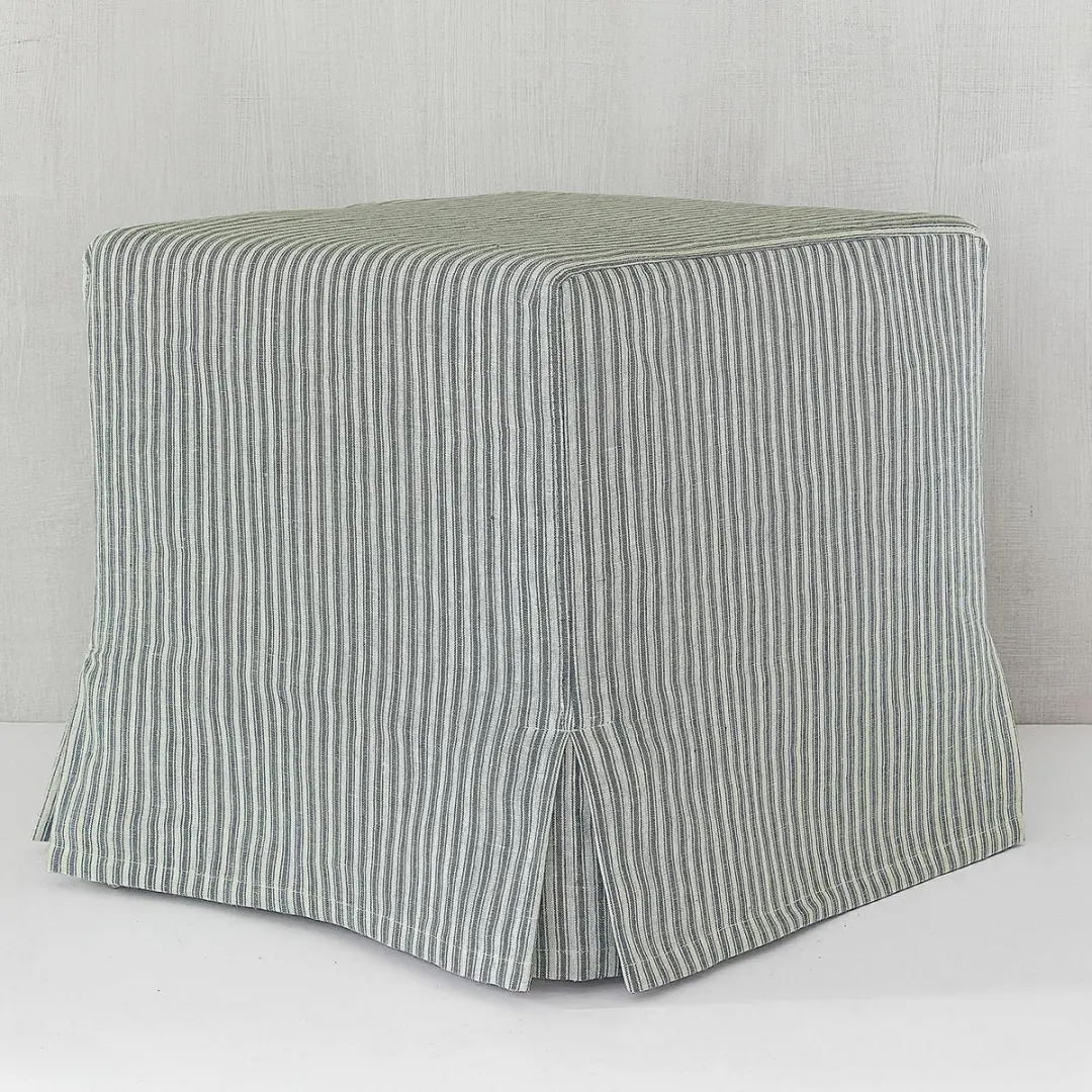 Loberon Ulysette Poef - wit/blauw - afbeelding 6 van 6
