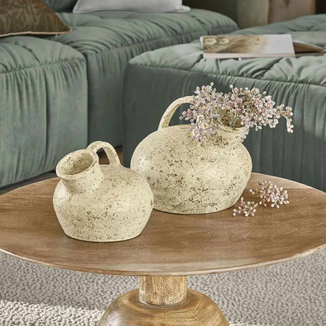 Loberon Gravière Vase 2er Set - Ø28cm - Antiekcrème - afbeelding 3 van 5