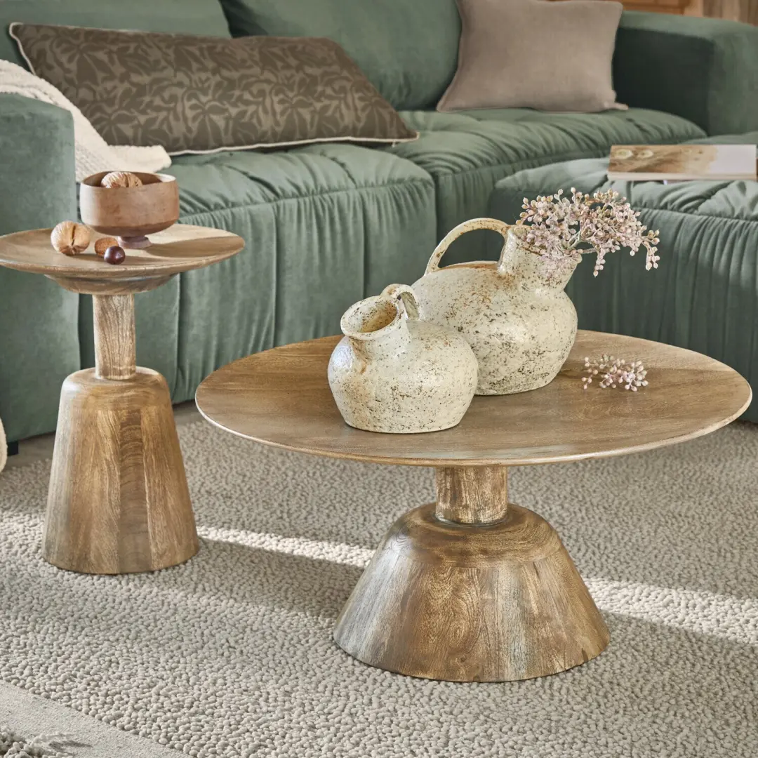 Loberon Gravière Vase 2er Set - Ø28cm - Antiekcrème - afbeelding 4 van 5