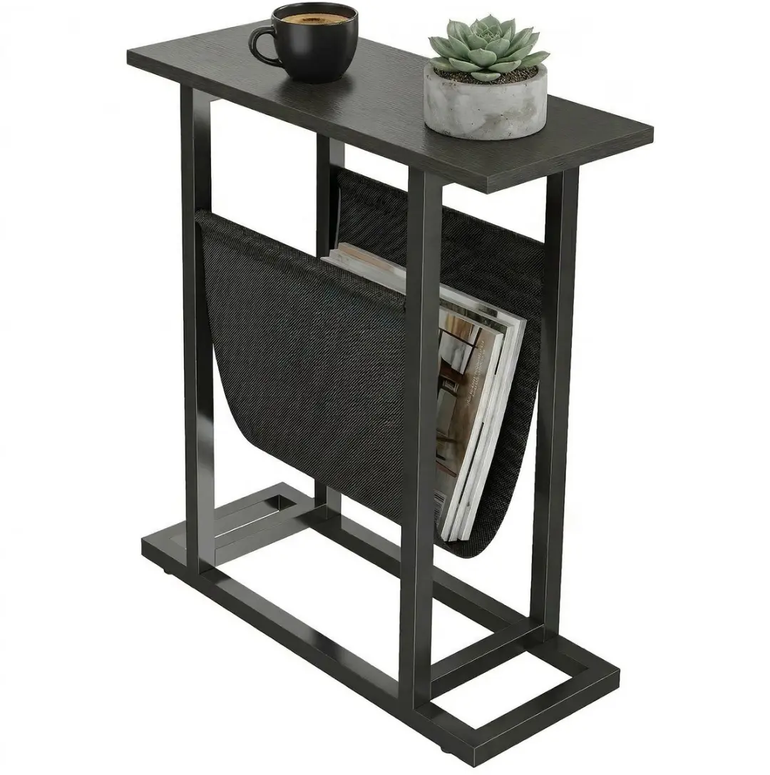 HOMCOM Bijzettafel-Spaanplaat, Staal-49L x 19B x 55H cm-Zwart