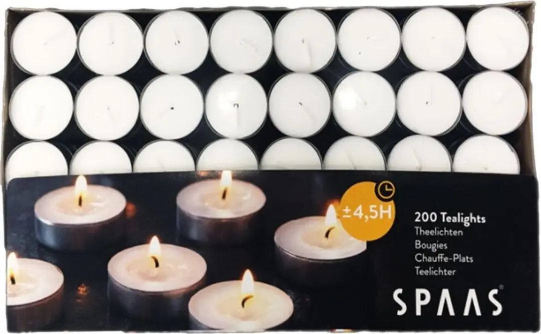 Spaas Theelichtjes Wit 200 Stuks - 4,5 Branduren - afbeelding 4 van 6