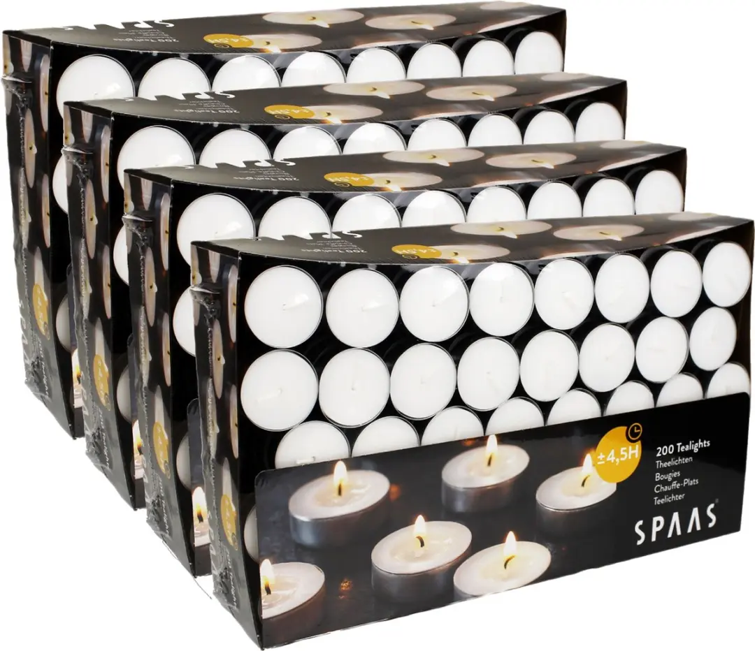 Spaas Theelichtjes Wit 200 Stuks - 4,5 Branduren - afbeelding 3 van 6