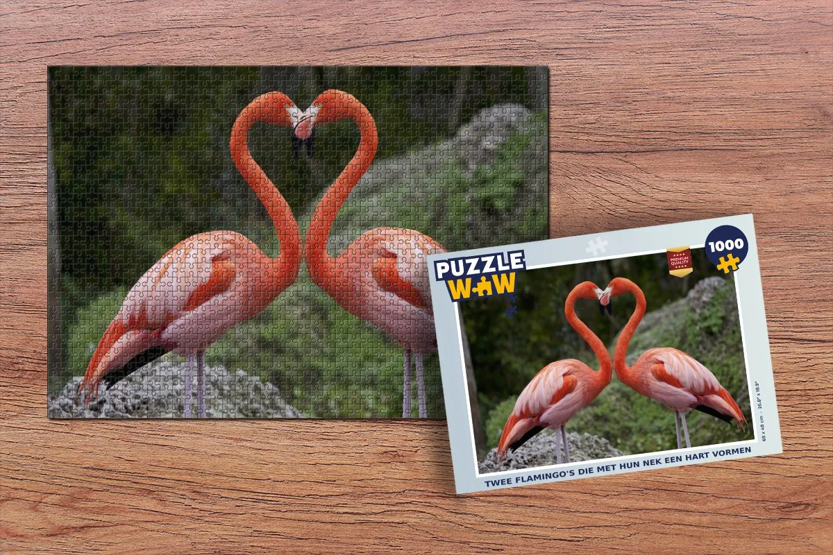 PuzzleWow Legpuzzel Twee Flamingo's Hart - 1000 Stuks Multicolor