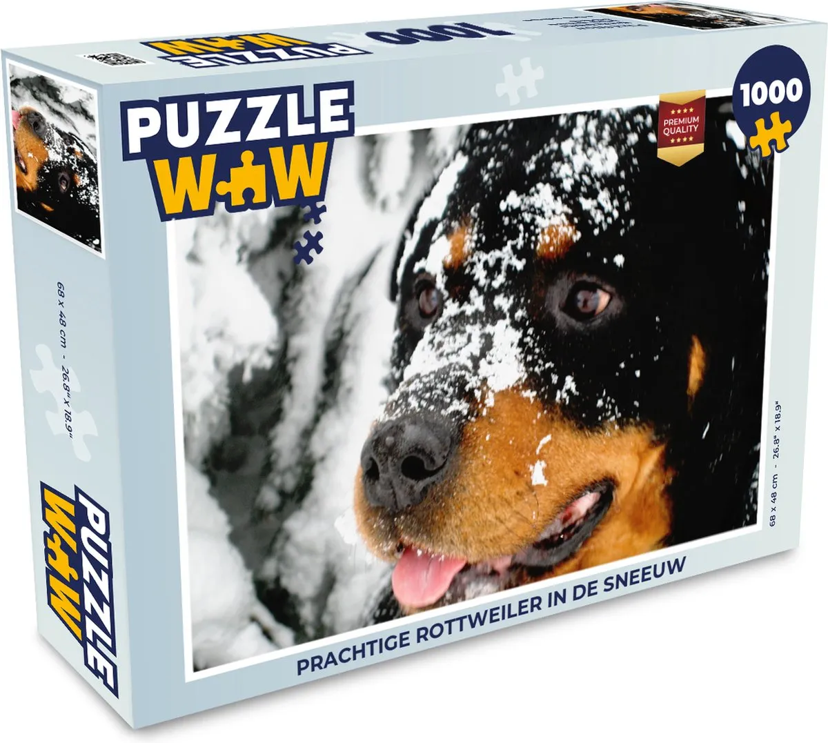PuzzleWow Legpuzzel Rottweiler in de sneeuw 1000 Stuks - Multicolor