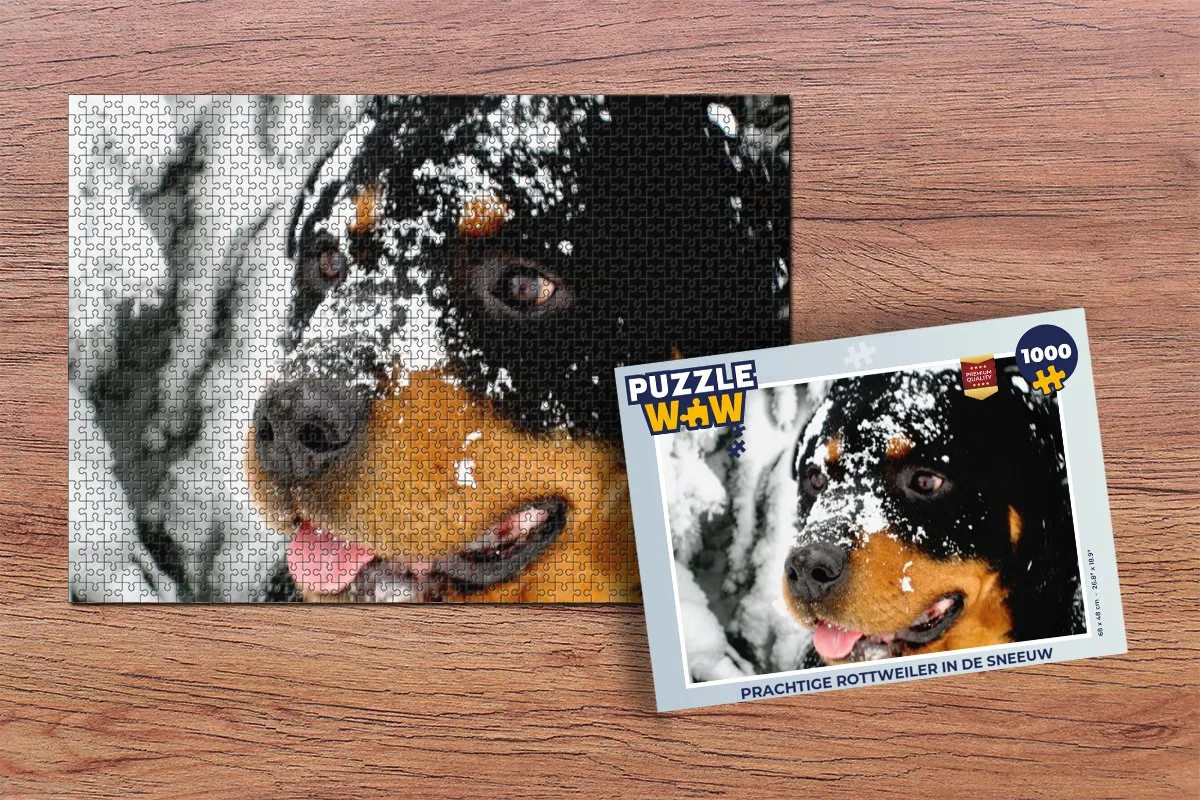 PuzzleWow Legpuzzel Rottweiler in de sneeuw 1000 Stuks - Multicolor