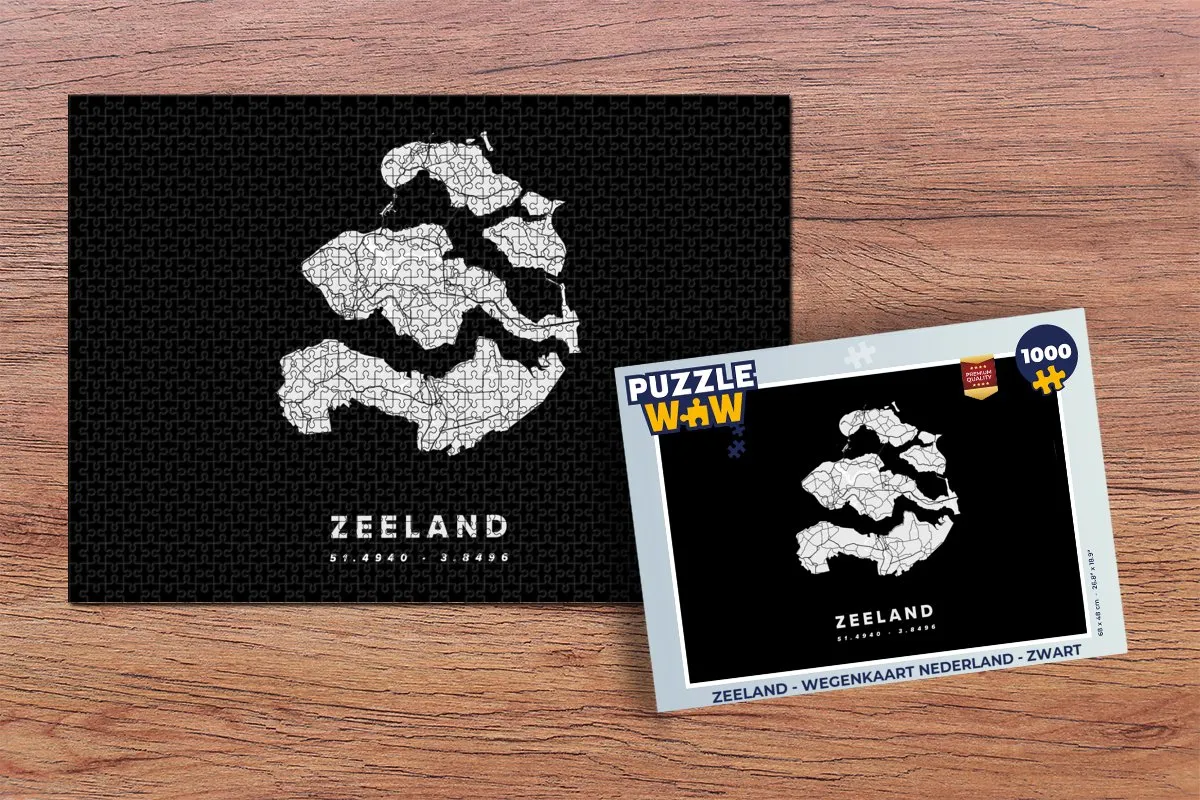 PuzzleWow Zeeland Wegenkaart Nederland Legpuzzel 1000 Stuks - Multicolor