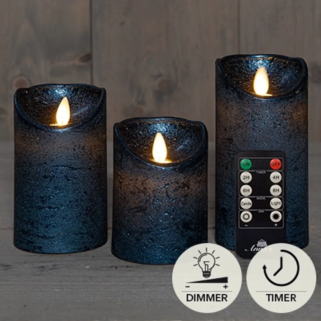 Anna's Collection LED Stompkaarsen Metallic Blauw - 3 Stuks - afbeelding 2 van 3