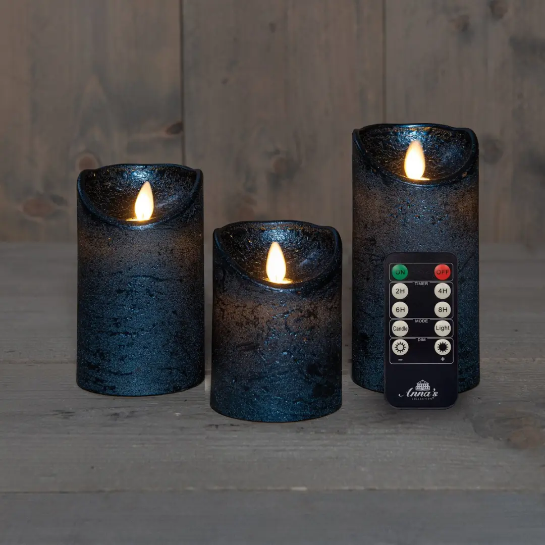 Anna's Collection LED Stompkaarsen Metallic Blauw - 3 Stuks - afbeelding 3 van 3