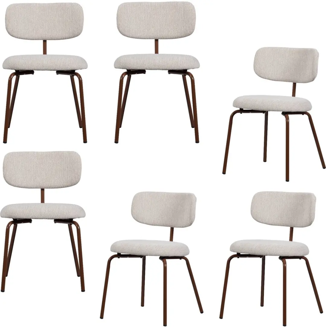 WOOOD Travis Eetkamerstoelen - Polyester - Off White - Set van 6