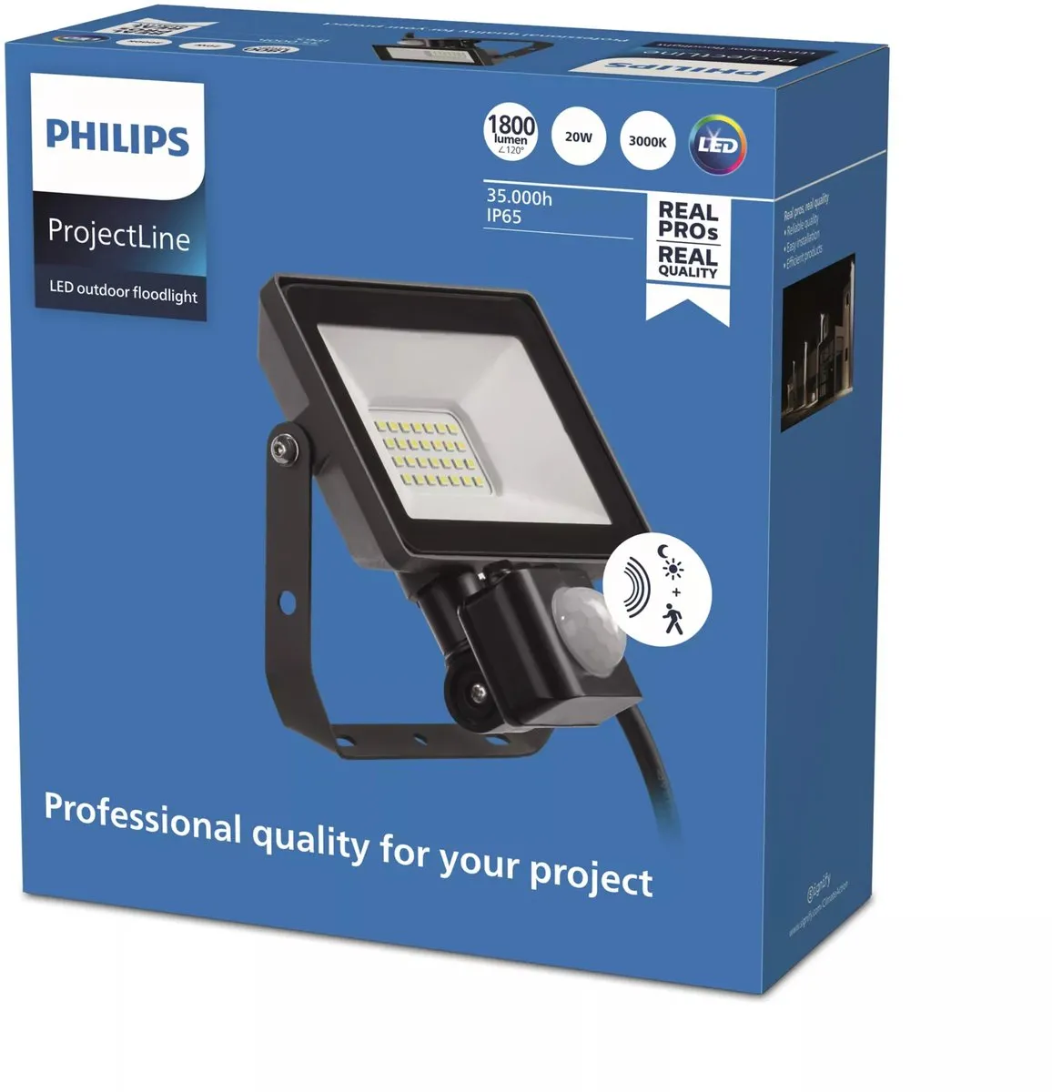 Philips ProjectLine Schijnwerper 20W Warmwit - Sensor - Zwart