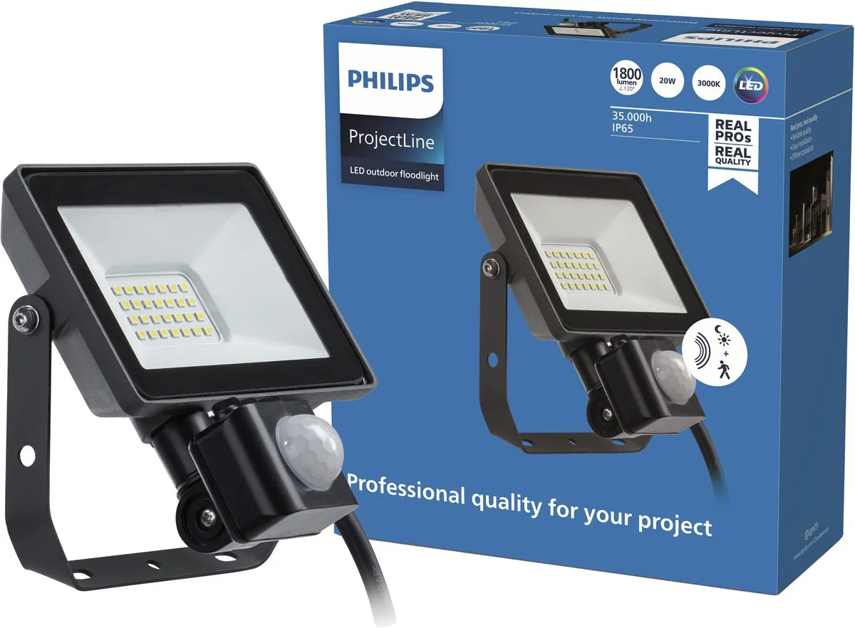 Philips ProjectLine Schijnwerper 20W Warmwit - Sensor - Zwart