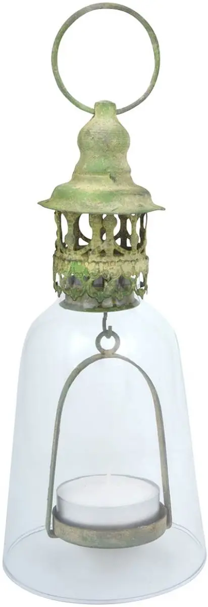 Esschert Design vintage waxinelichthouder groen metaal en glas