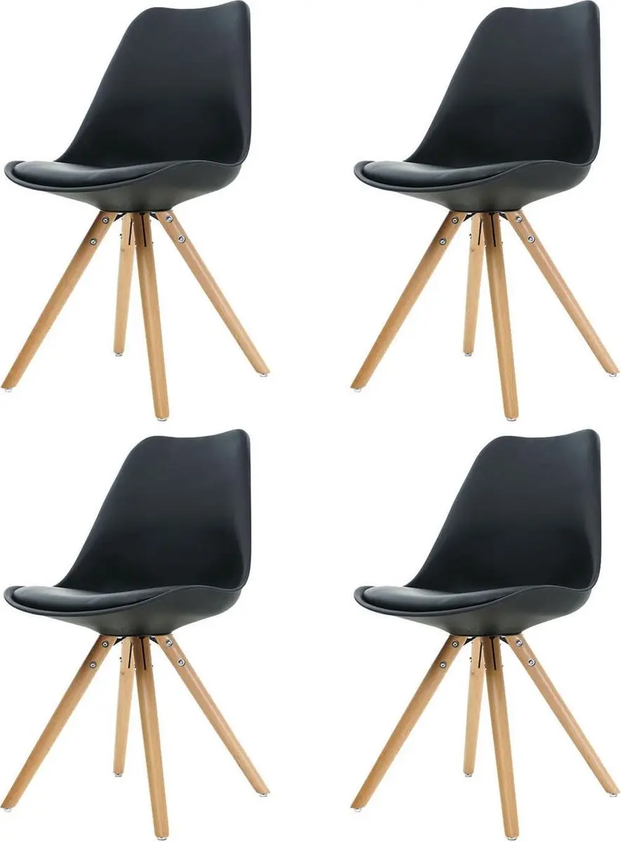 Essence Legno stoel zwart - Houten onderstel - Set van 4