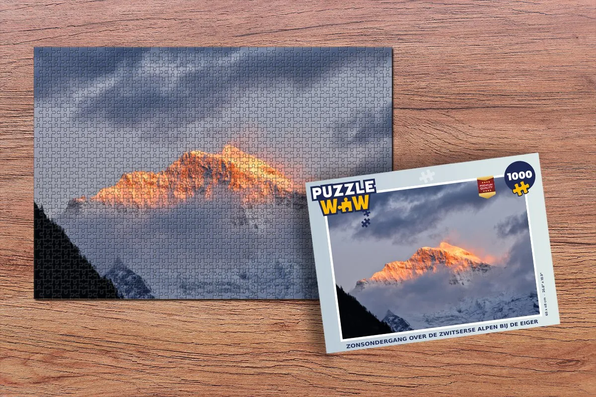 PuzzleWow Legpuzzel Zonsondergang Zwitserse Alpen 1000 Stuks - Multicolor