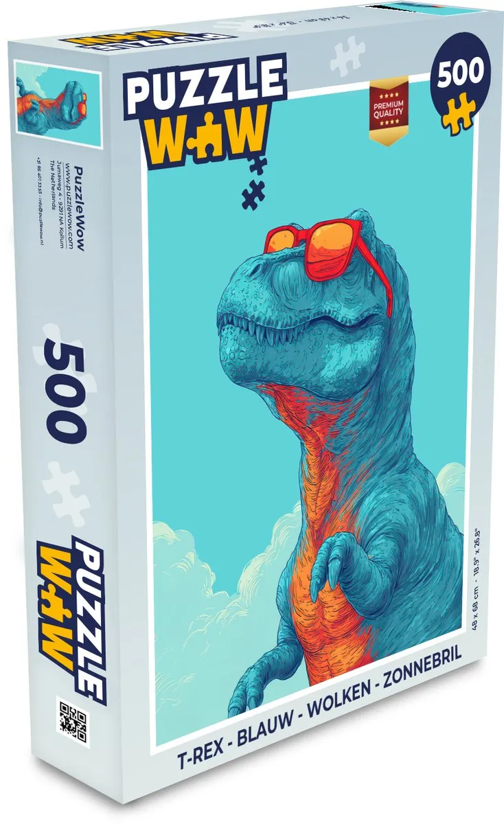 PuzzleWow T-Rex Legpuzzel 500 Stuks - Blauw