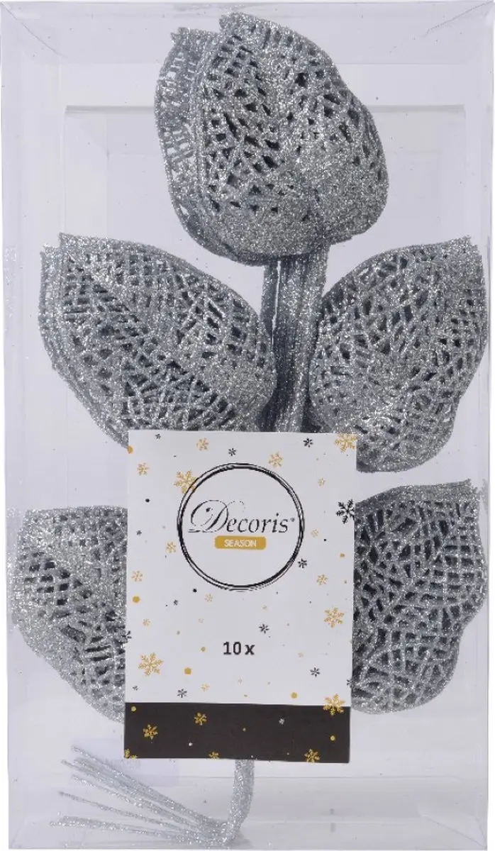 Kunstplanten, takdecoratie, decoratief blad zilver glitter L36cm 10 st