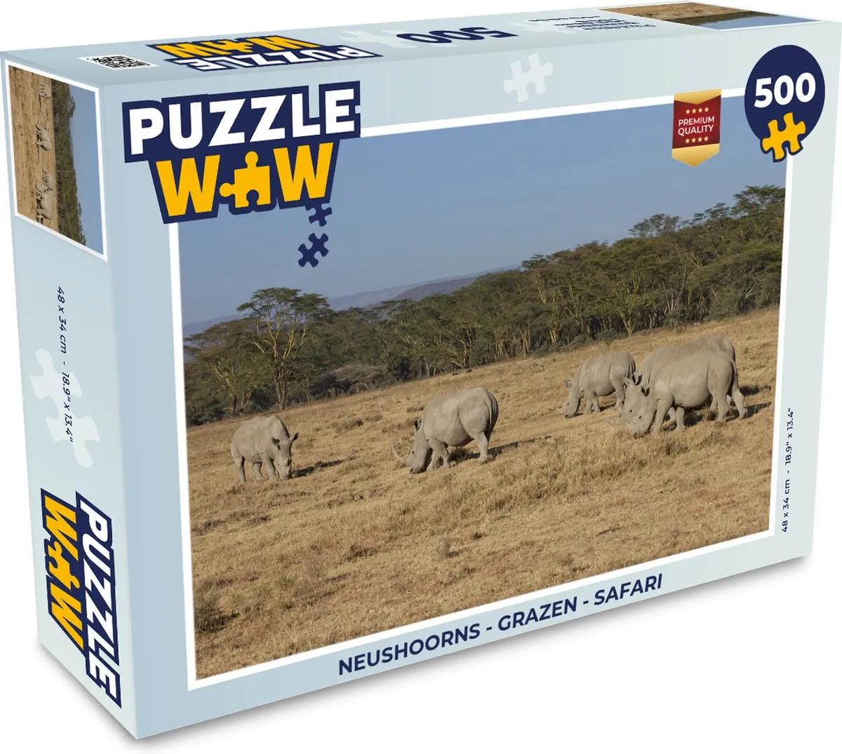 PuzzleWow Neushoorns Grazen Safari Legpuzzel 500 Stuks