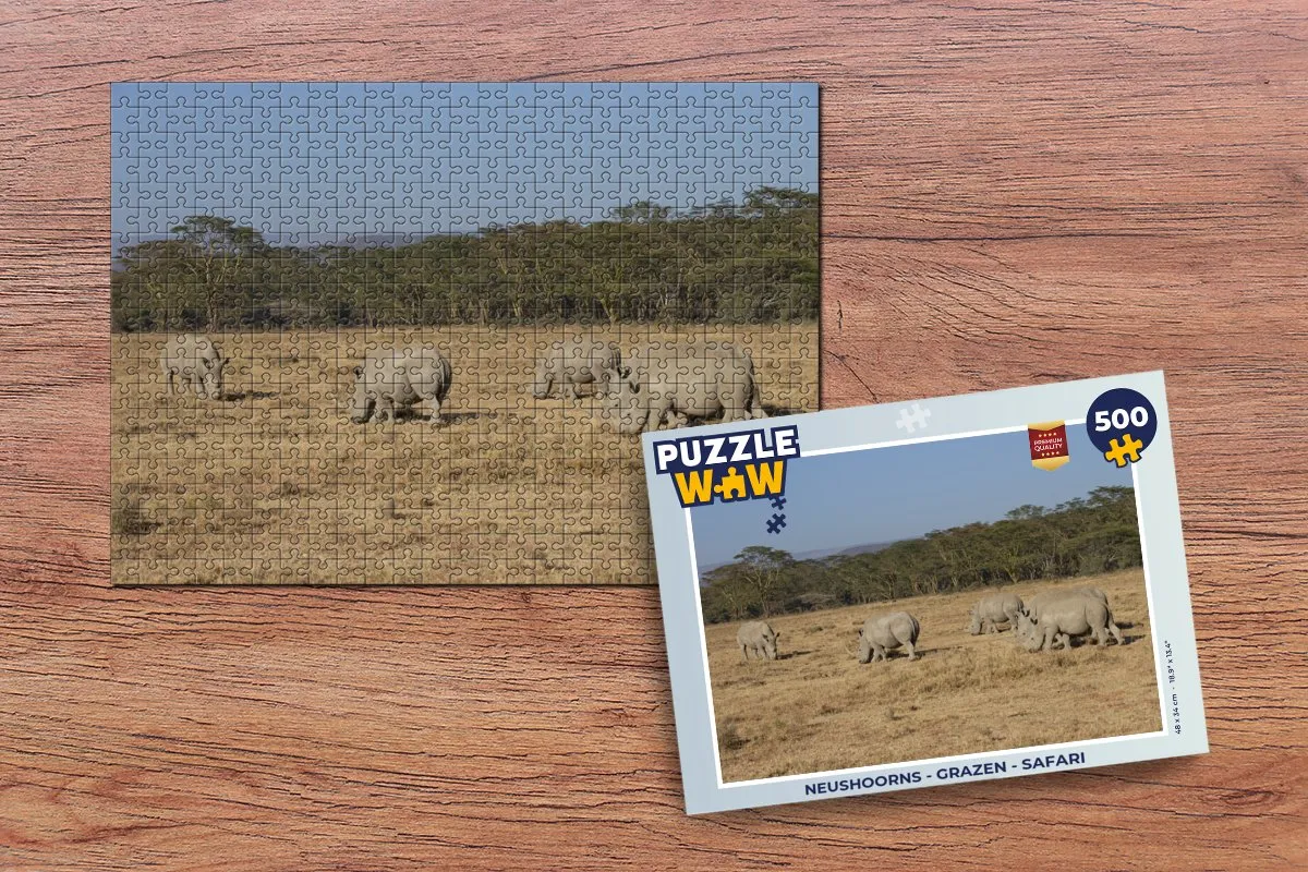 PuzzleWow Neushoorns Grazen Safari Legpuzzel 500 Stuks - Multicolor