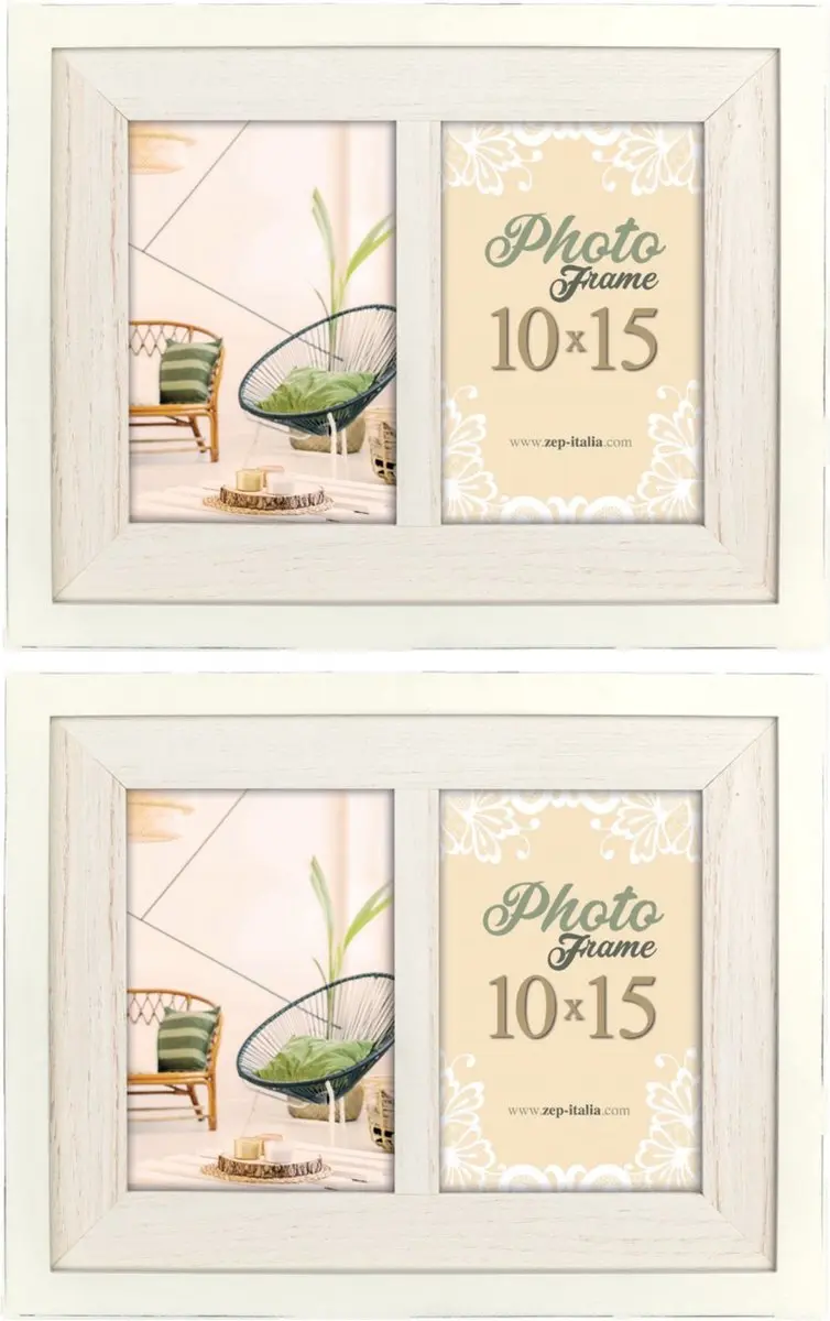 2x stuks fotolijst hout wit 23 x 28 cm geschikt voor twee foto van 10 x 15 cm