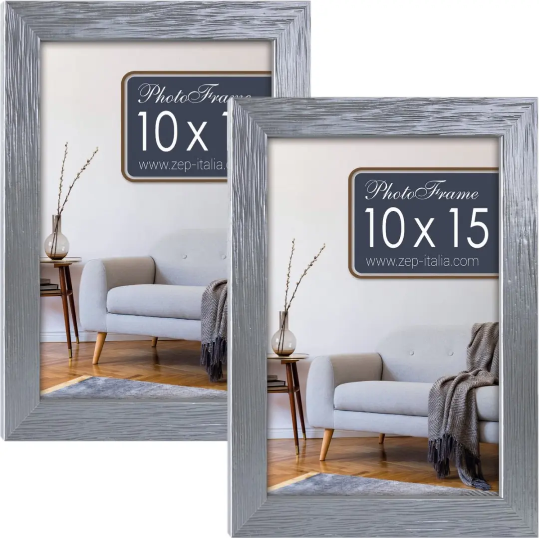 2x stuks houten fotolijst zilver geschikt voor een foto van 10 x 15 cm