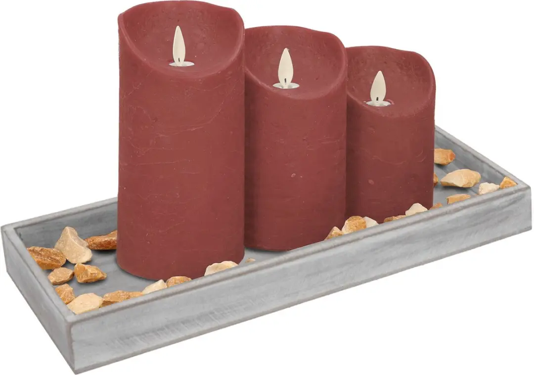 Dienblad met steentjes en 3x stuks LED kaarsen