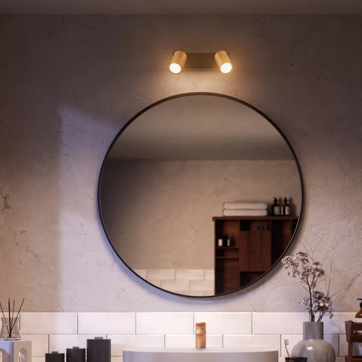Philips Idris Opbouwspot Badkamer 2x GU10 Warmwit - Zwart/Goud