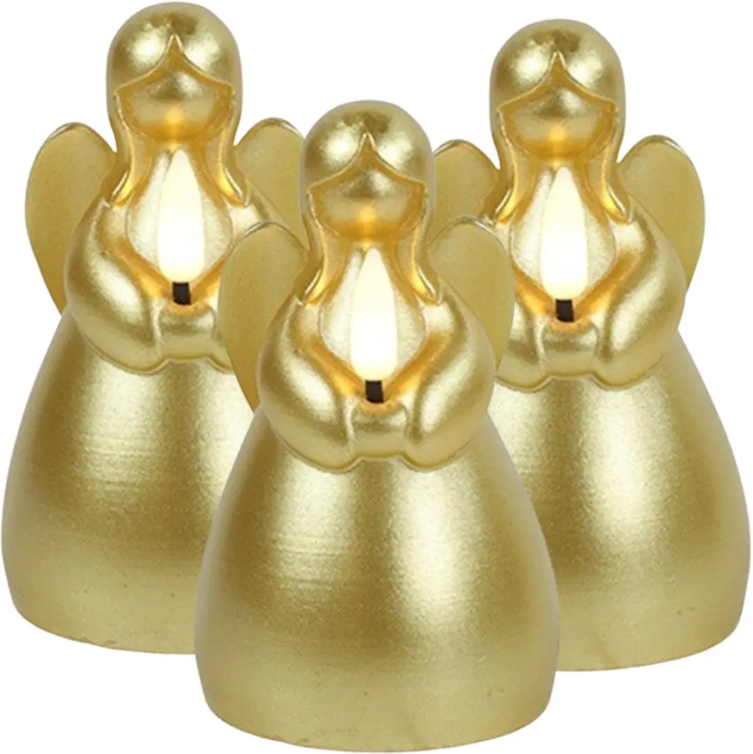 Countryfield LED kaars engel - 3x - goud - H11,5 cm - wax kaars op batterijen - kaarsen - kerst thema - kerstkaarsen